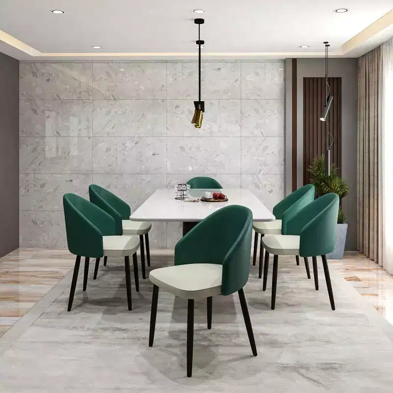 Modern Upholstered Dining Chair with Curved Back and Black Oak Legs