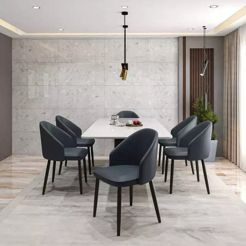 Modern Upholstered Dining Chair with Curved Back and Black Oak Legs