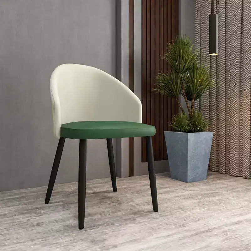 Modern Upholstered Dining Chair with Curved Back and Black Oak Legs