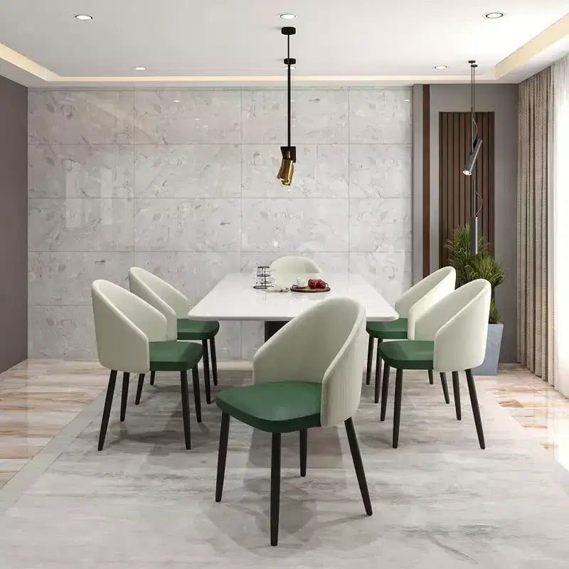Modern Upholstered Dining Chair with Curved Back and Black Oak Legs
