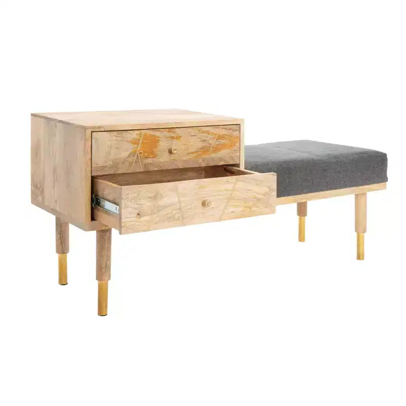 2 Drawer Cushion Seated Storage Bench - Off-White