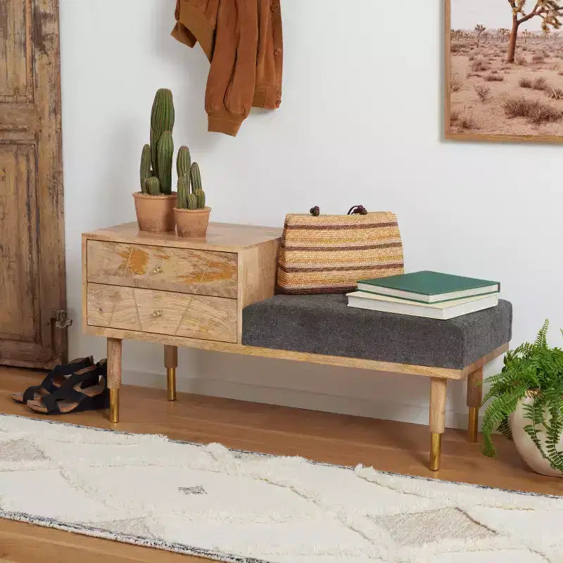 2 Drawer Cushion Seated Storage Bench - Off-White