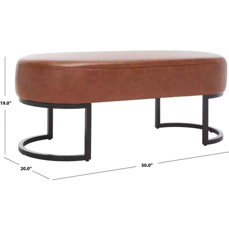 Oval Upholstered Bench with Iron Frame - Seats 2