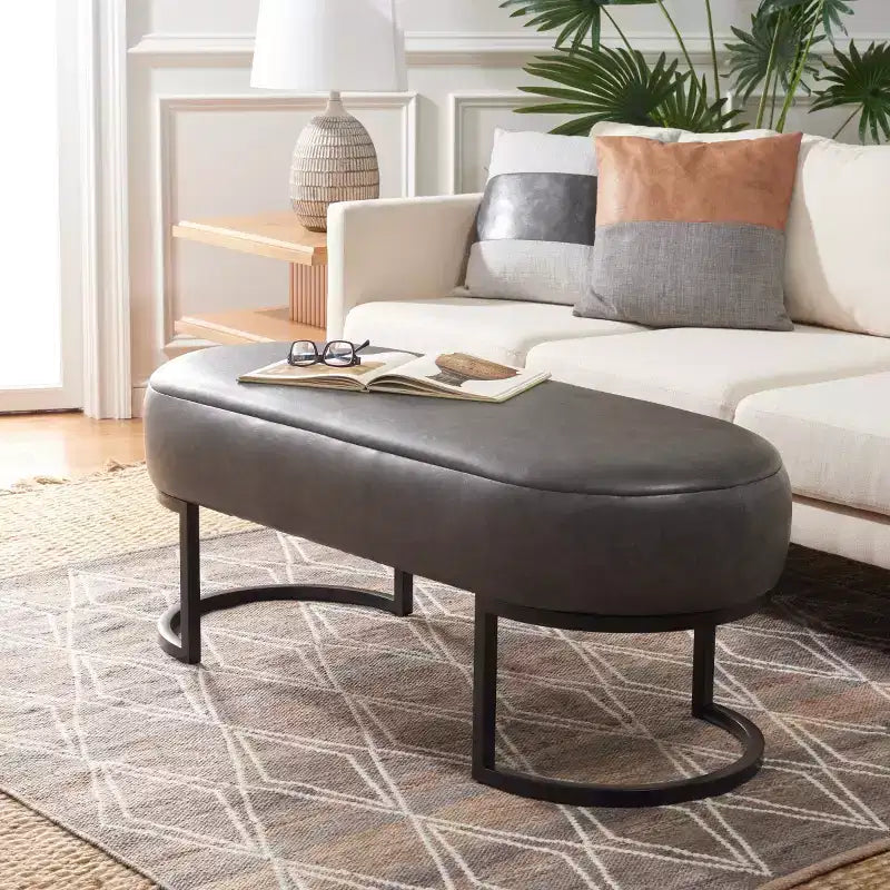 Oval Upholstered Bench with Iron Frame - Seats 2