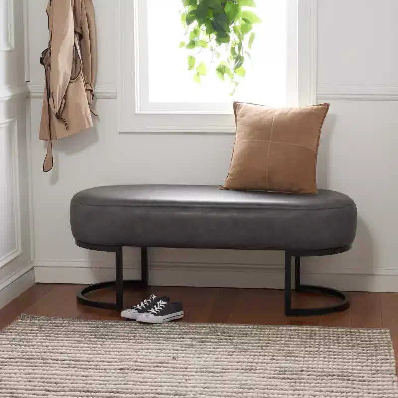 Oval Upholstered Bench with Iron Frame - Seats 2