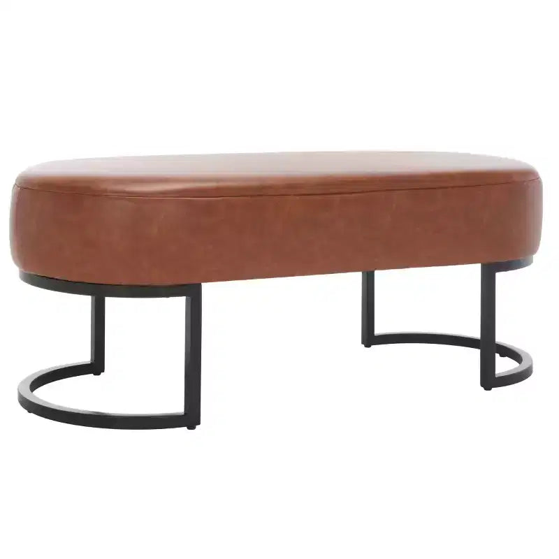 Oval Upholstered Bench with Iron Frame - Seats 2