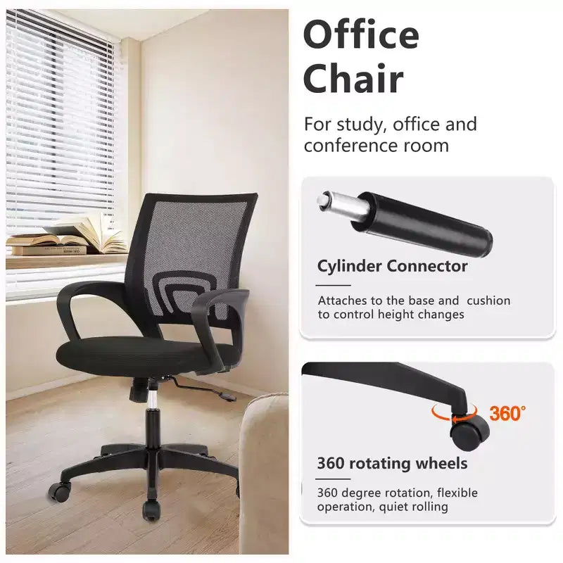 Mid Back Mesh Office Chair with Lumbar Support and Adjustable Height