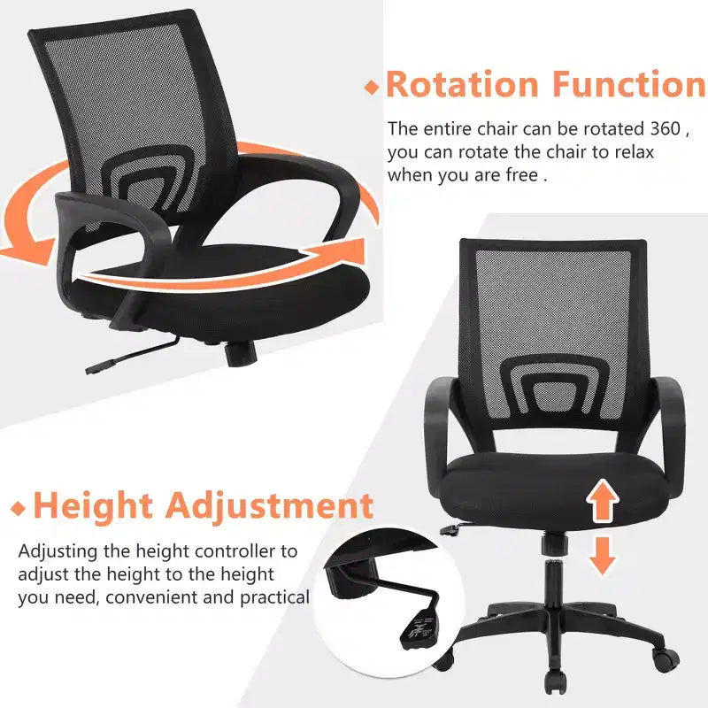 Mid Back Mesh Office Chair with Lumbar Support and Adjustable Height
