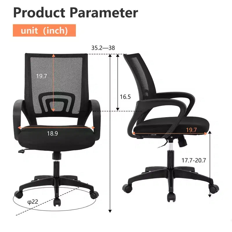 Mid Back Mesh Office Chair with Lumbar Support and Adjustable Height