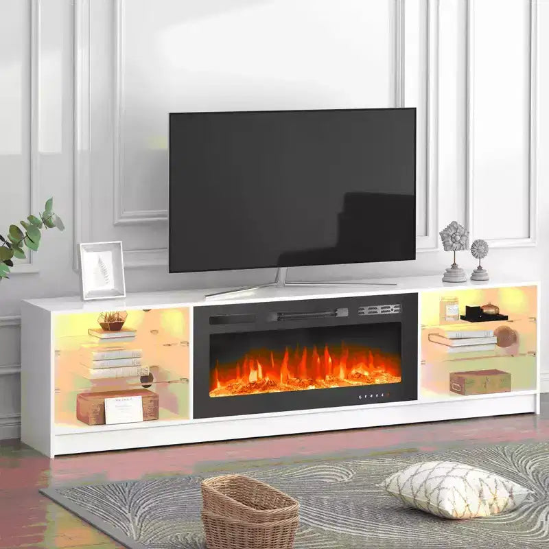Fireplace TV Stand with 40" Electric Fireplace and Adjustable Glass Shelves - TVs up to 79"
