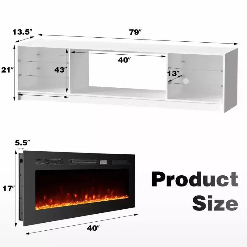 Fireplace TV Stand with 40" Electric Fireplace and Adjustable Glass Shelves - TVs up to 79"