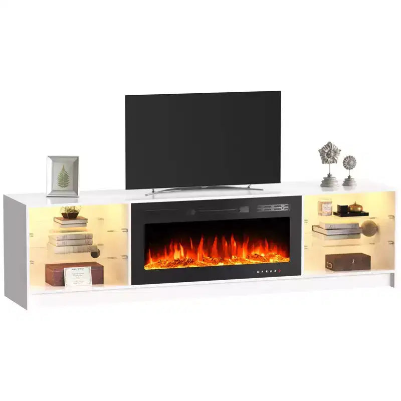 Fireplace TV Stand with 40" Electric Fireplace and Adjustable Glass Shelves - TVs up to 79"