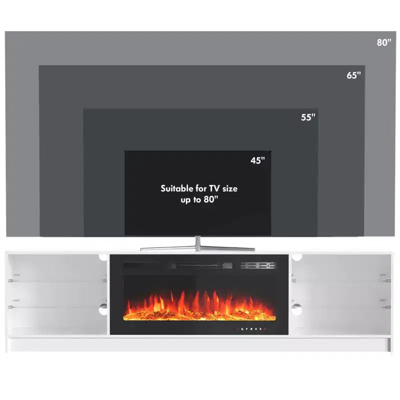 Fireplace TV Stand with 40" Electric Fireplace and Adjustable Glass Shelves - TVs up to 79"