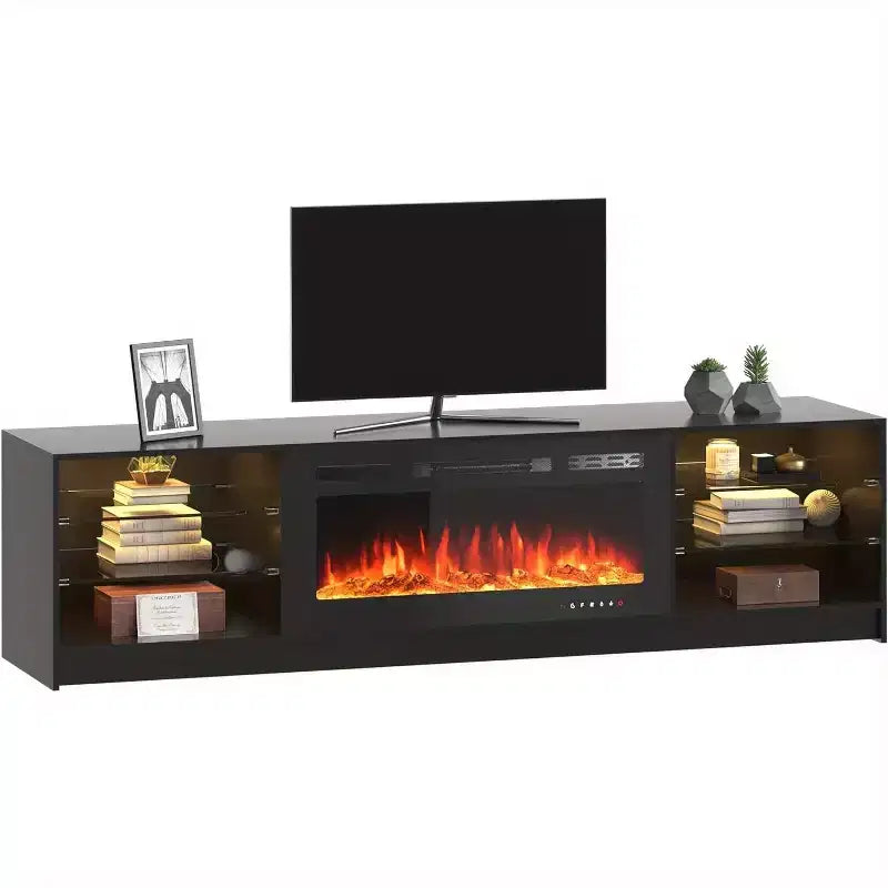 Fireplace TV Stand with 40" Electric Fireplace and Adjustable Glass Shelves - TVs up to 79"