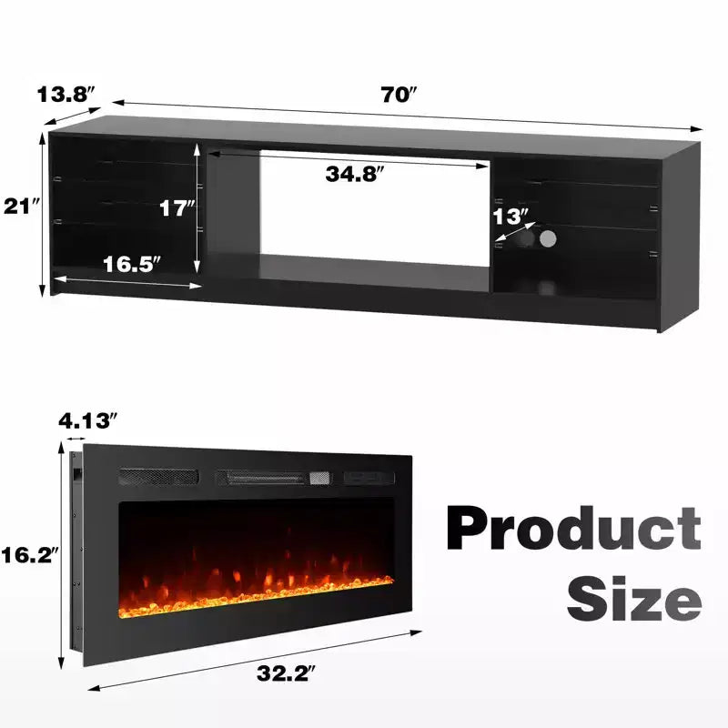 Fireplace TV Stand with 40" Electric Fireplace and Adjustable Glass Shelves - TVs up to 79"