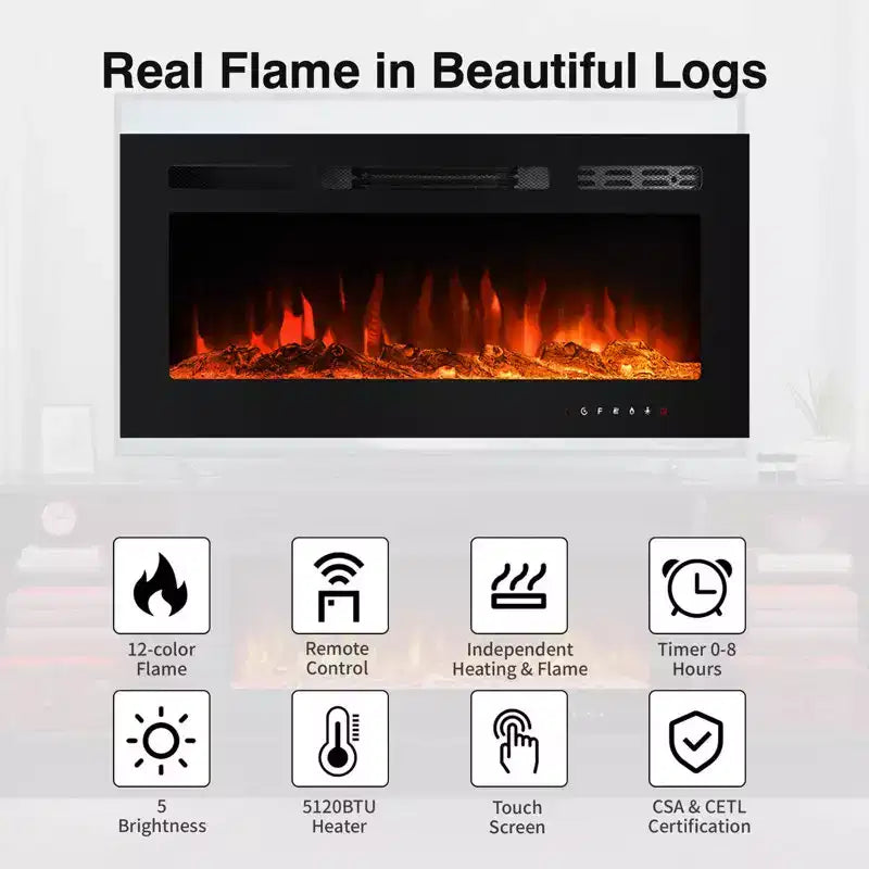 Fireplace TV Stand with 40" Electric Fireplace and Adjustable Glass Shelves - TVs up to 79"