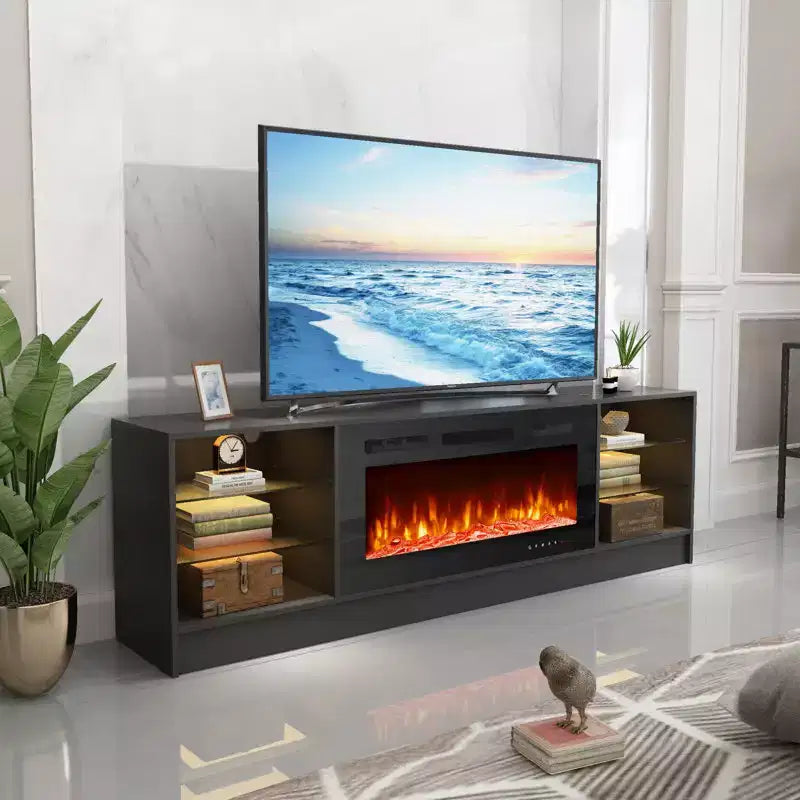 Fireplace TV Stand with 40" Electric Fireplace and Adjustable Glass Shelves - TVs up to 79"