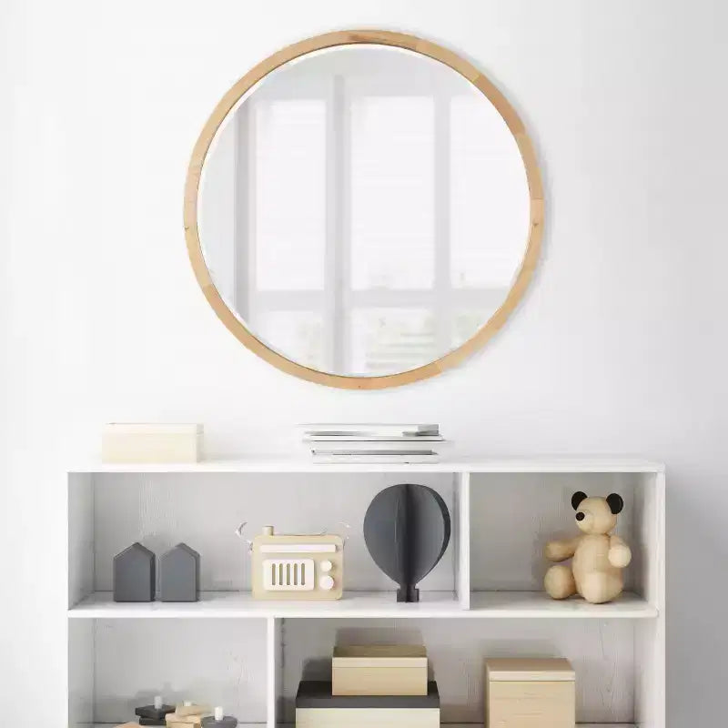 Round Wood Frame Wall Mirror