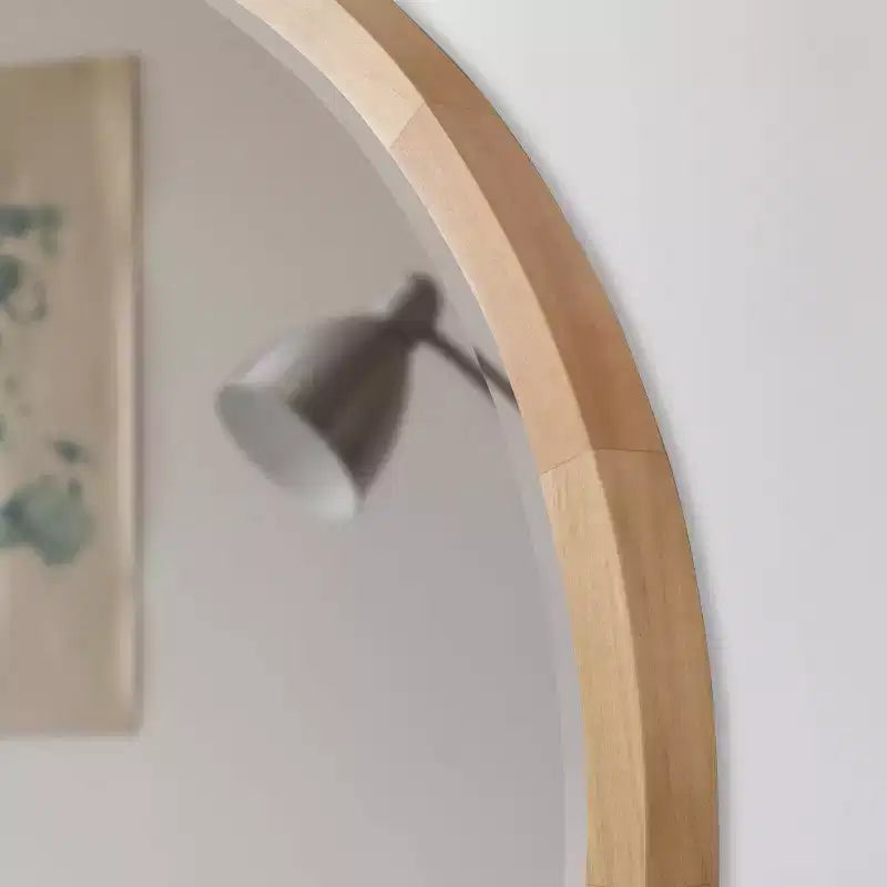 Round Wood Frame Wall Mirror