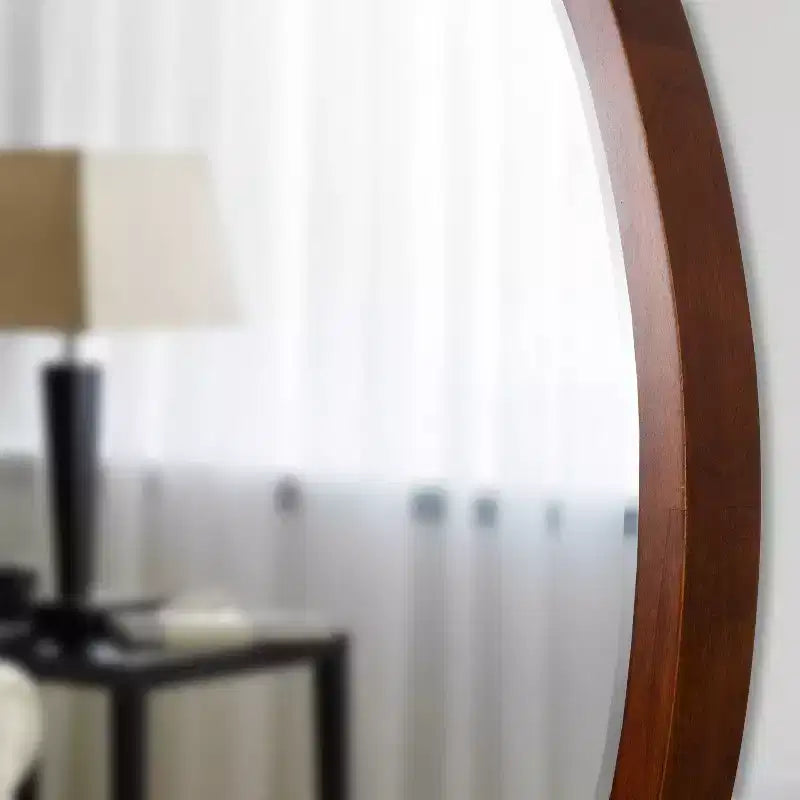 Round Wood Frame Wall Mirror