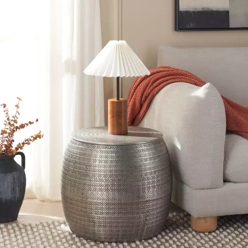 Drum Shape Aluminum Side Table with Storage