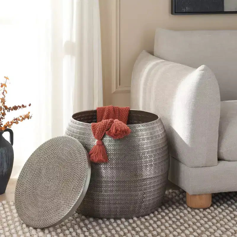 Drum Shape Aluminum Side Table with Storage