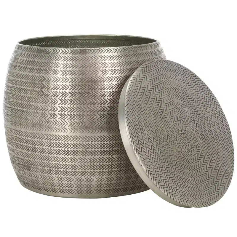 Drum Shape Aluminum Side Table with Storage