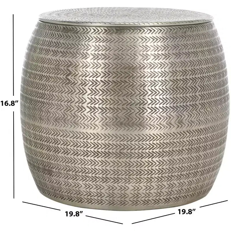 Drum Shape Aluminum Side Table with Storage