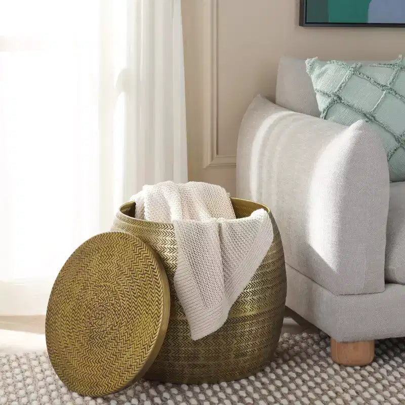 Drum Shape Aluminum Side Table with Storage