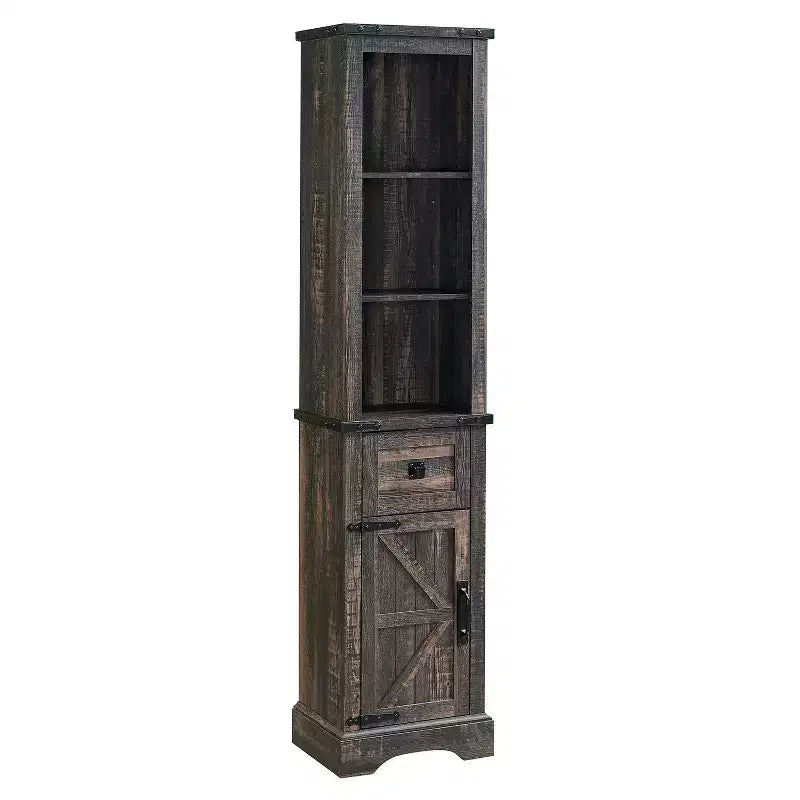 68" Farmhouse Tall Linen Tower Bathroom Floor Cabinet with Adjustable Shelves