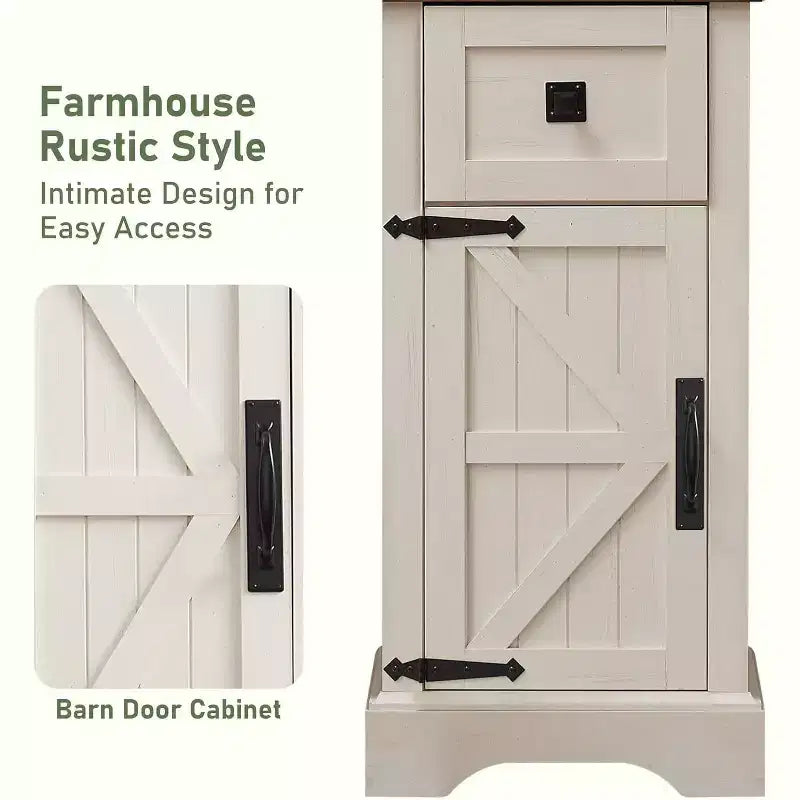 68" Farmhouse Tall Linen Tower Bathroom Floor Cabinet with Adjustable Shelves