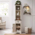 68" Farmhouse Tall Linen Tower Bathroom Floor Cabinet with Adjustable Shelves