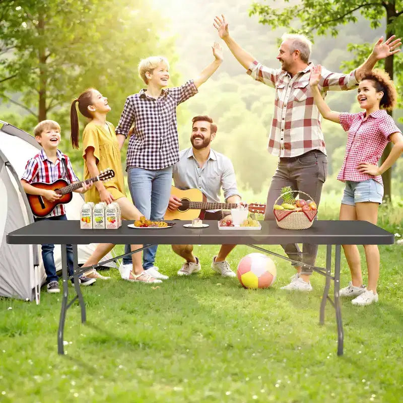 Folding Table 5 Foot Portable HDPE Plastic Indoor Outdoor Rectangular Table with Steel Legs Black