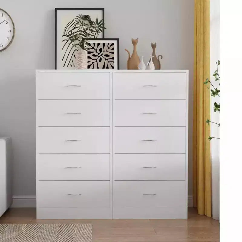 5-Drawer White Wood Dresser Tall Storage with Metal Handles