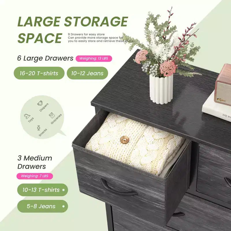 9 Drawer Fabric Storage Dresser Chest