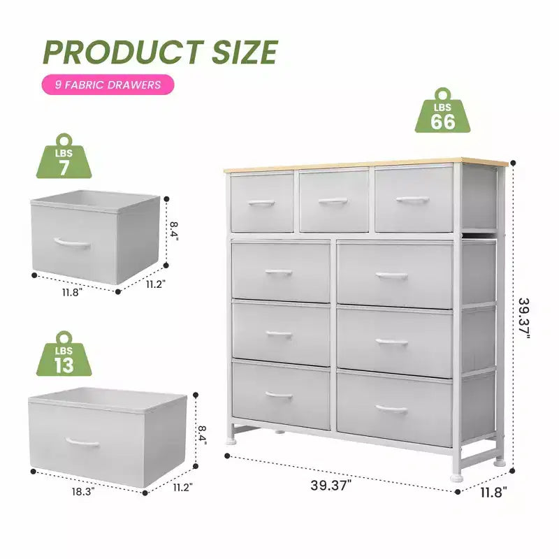 9 Drawer Fabric Storage Dresser Chest