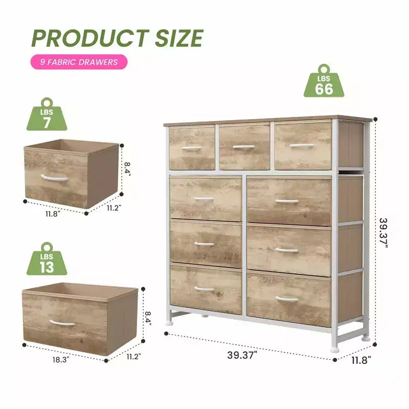 9 Drawer Fabric Storage Dresser Chest