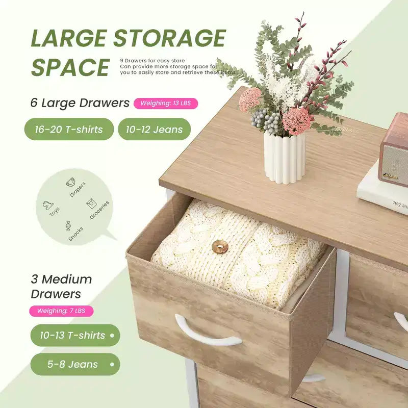 9 Drawer Fabric Storage Dresser Chest