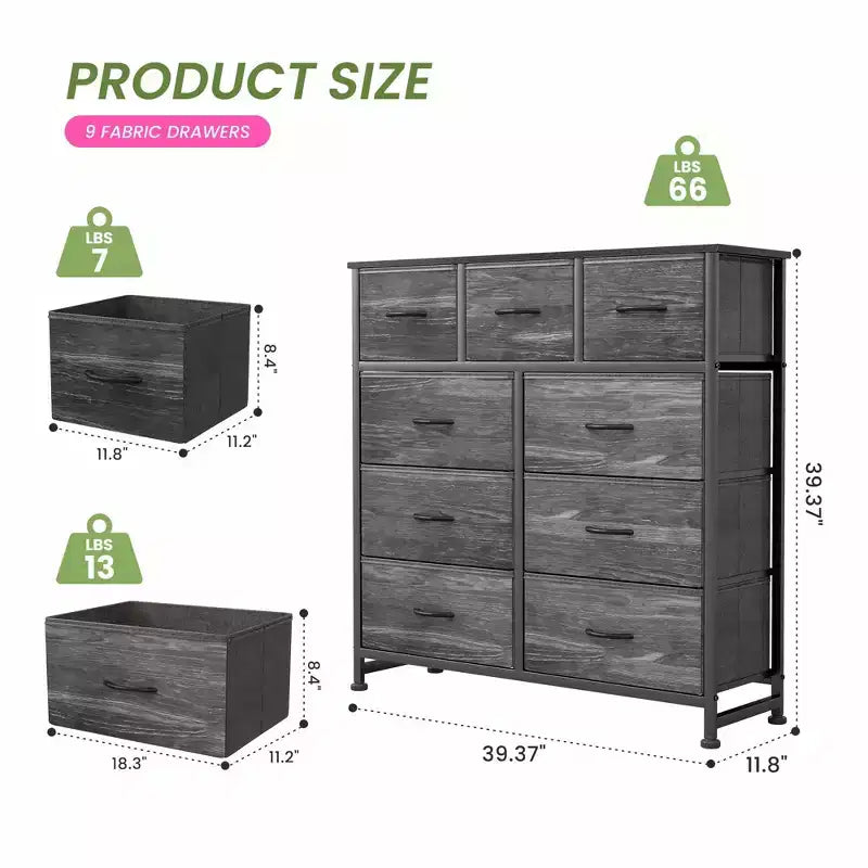 9 Drawer Fabric Storage Dresser Chest