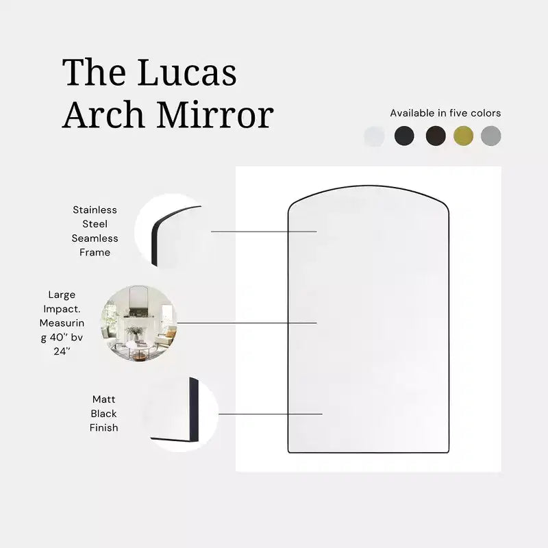 24x40 Arched Stainless Steel Bathroom Vanity Mirror