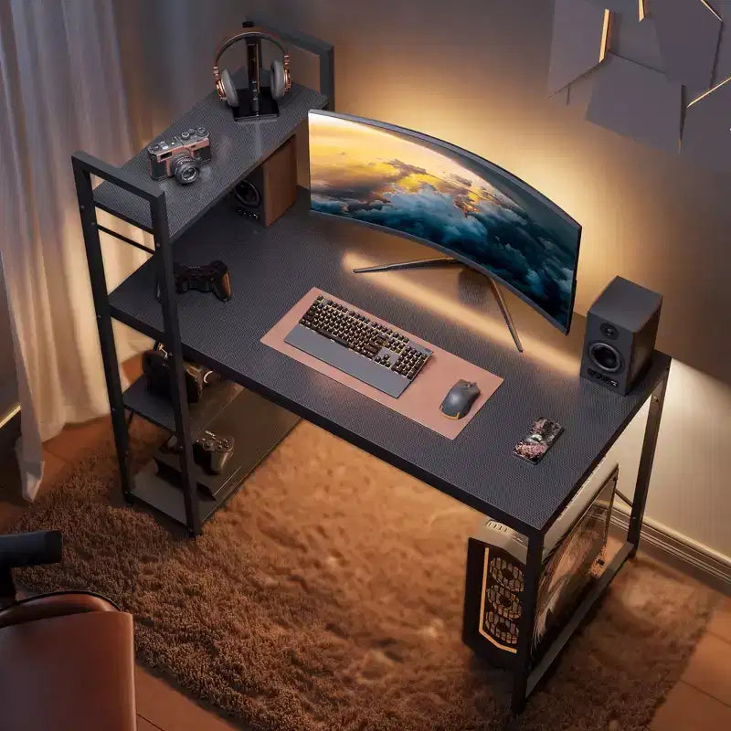47" Computer Desk with Reversible Bookshelf