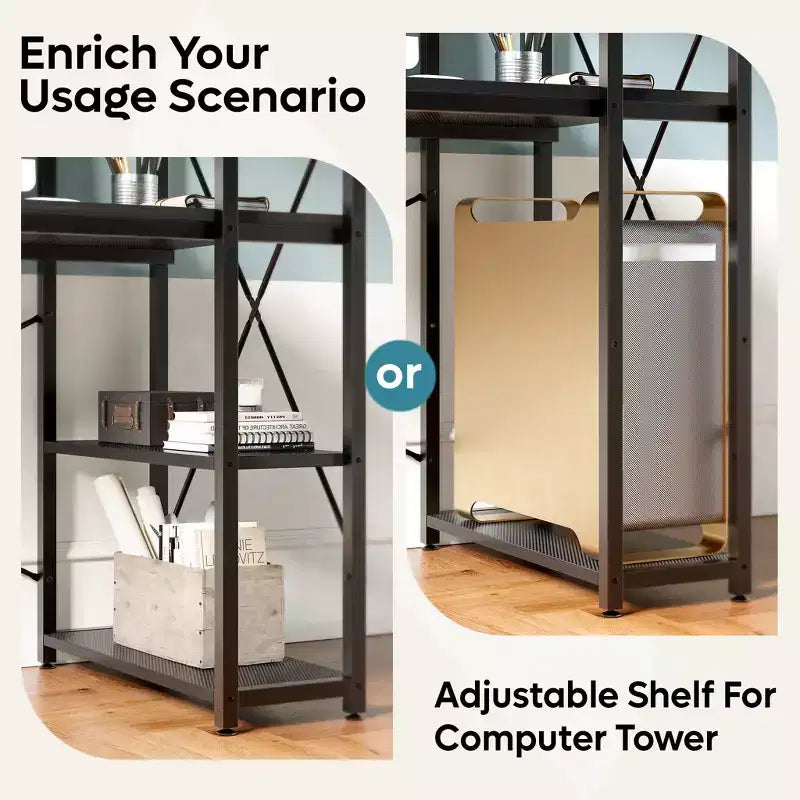 47" Computer Desk with Reversible Bookshelf