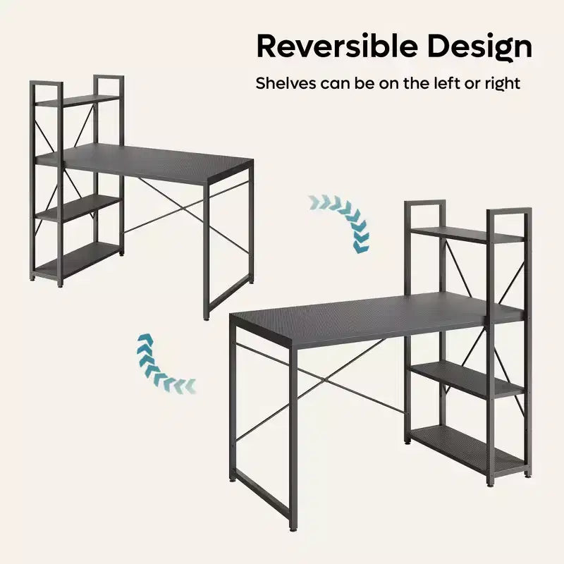 47" Computer Desk with Reversible Bookshelf
