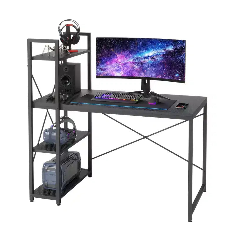 47" Computer Desk with Reversible Bookshelf