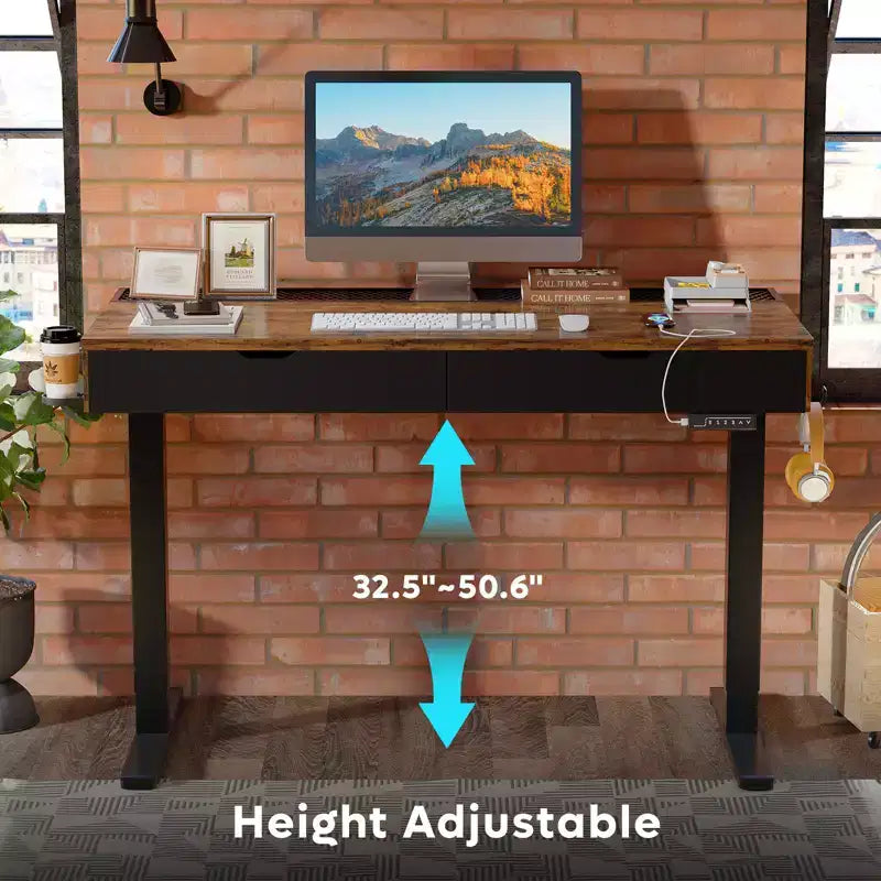 47x24" Electric Standing Desk with Dual Drawers and LED Light