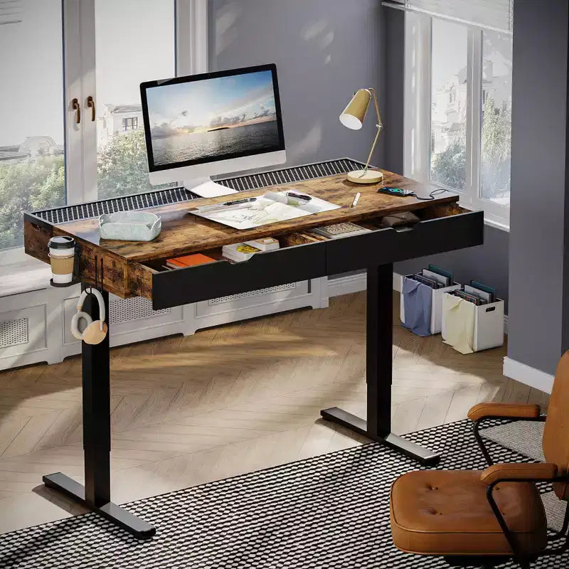 47x24" Electric Standing Desk with Dual Drawers and LED Light