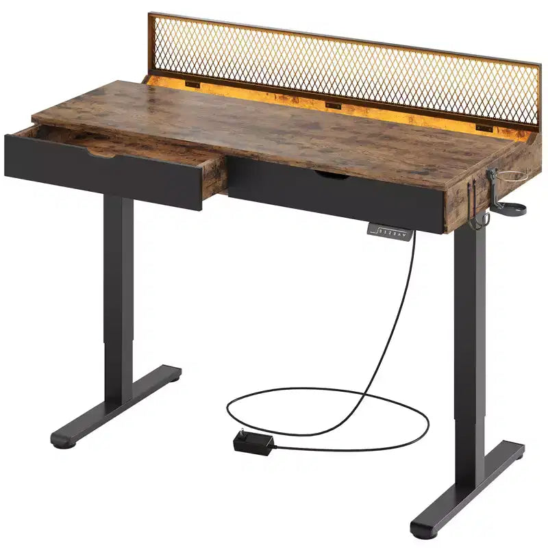 47x24" Electric Standing Desk with Dual Drawers and LED Light