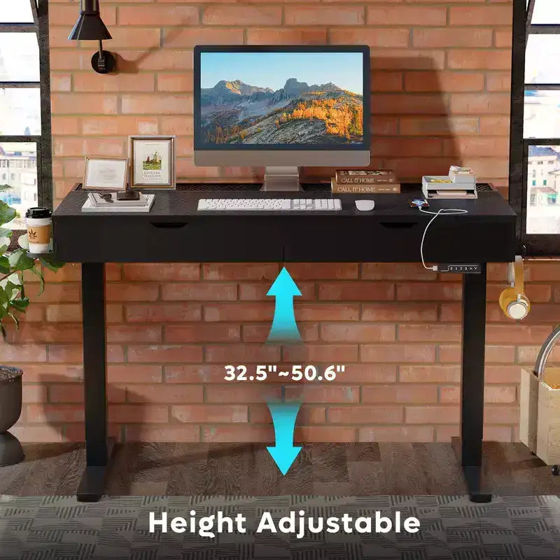 47x24" Electric Standing Desk with Dual Drawers and LED Light