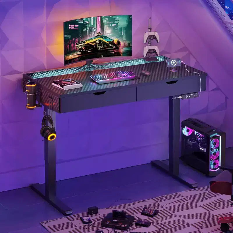 47x24" Electric Standing Desk with Dual Drawers and LED Light