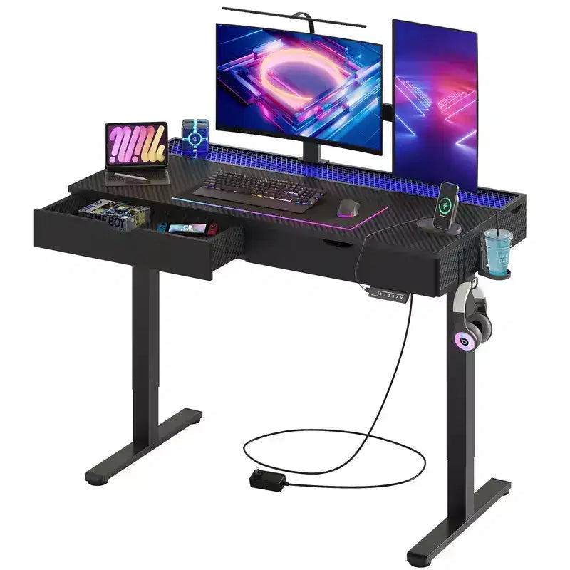 47x24" Electric Standing Desk with Dual Drawers and LED Light